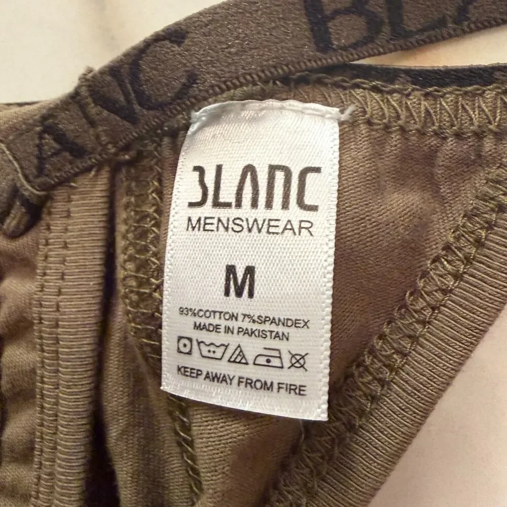 NEW Blanc Menswear Cotton BL730 Micro G-String Thong Color Army Brown Medium